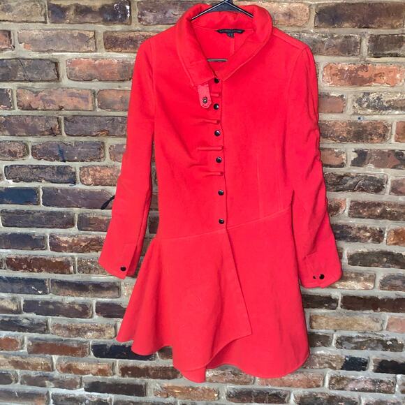 Katherine Barclay Red Ruffle Snap Button Pea Coat Women's Size US Small - Picture 1 of 7